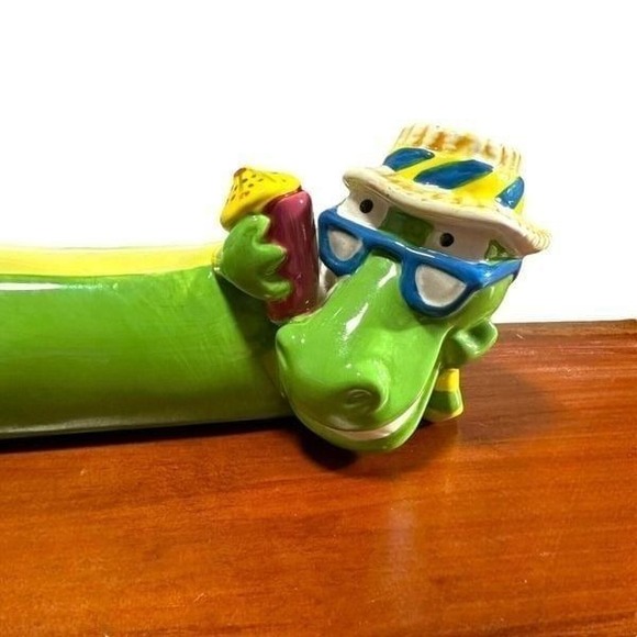 Rare 17"‎ Boston Warehouse Trading Ceramic Green Dragon Appetizer Boat Bowl 2003 - Picture 2 of 11